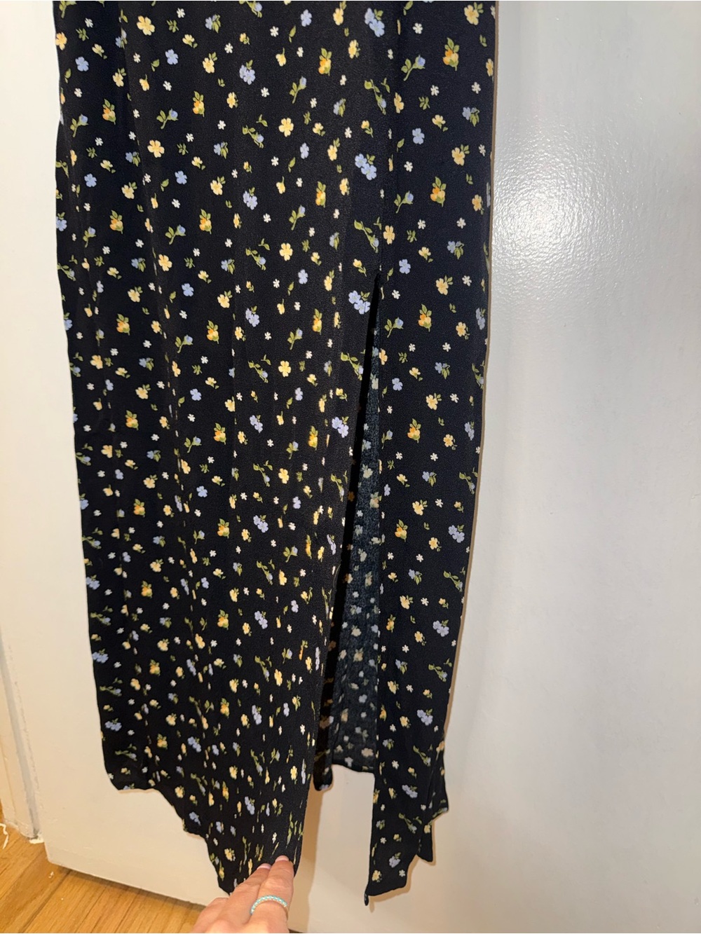 Reformation Black Floral Crimini Dress in Posie with Side Slit - Picture 6 of 8